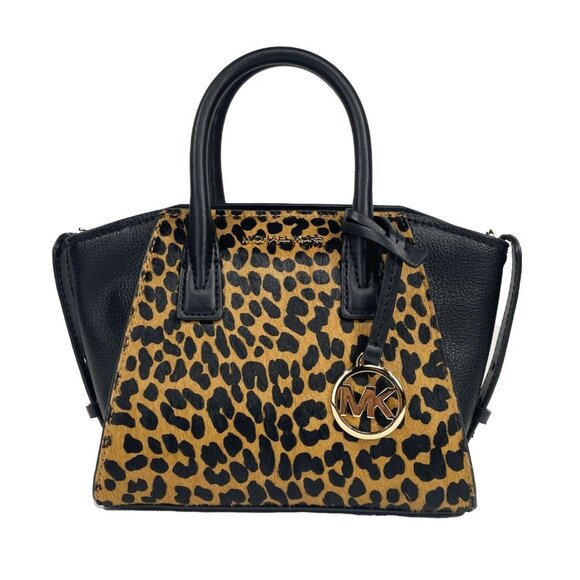NEW Michael Kors Avril XS Black Cheetah Satchel Crossbody Cheetah Leather Purse - Picture 1 of 6